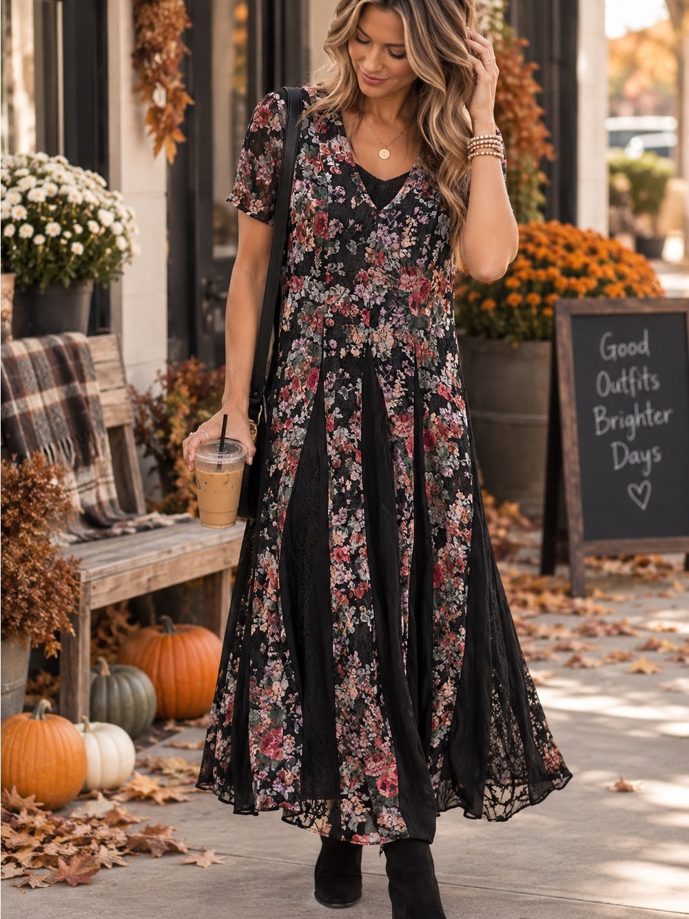 Nostalgia Black Floral Lace Maxi Dress Romantic Boho Cottagecore